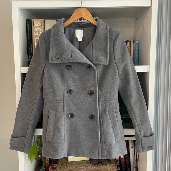 Women's H&M Gray Belted Peacoat Size 4 - Picture 3 of 8